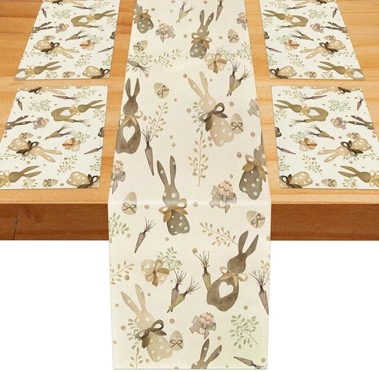 Set di placchette di Pasqua per 4 con forme di coniglio/carota - Decorazione da tavola per Pasqua - Dimensioni 180x30 cm - Adatto per la festa di Pasqua - Tovaglia da tavola