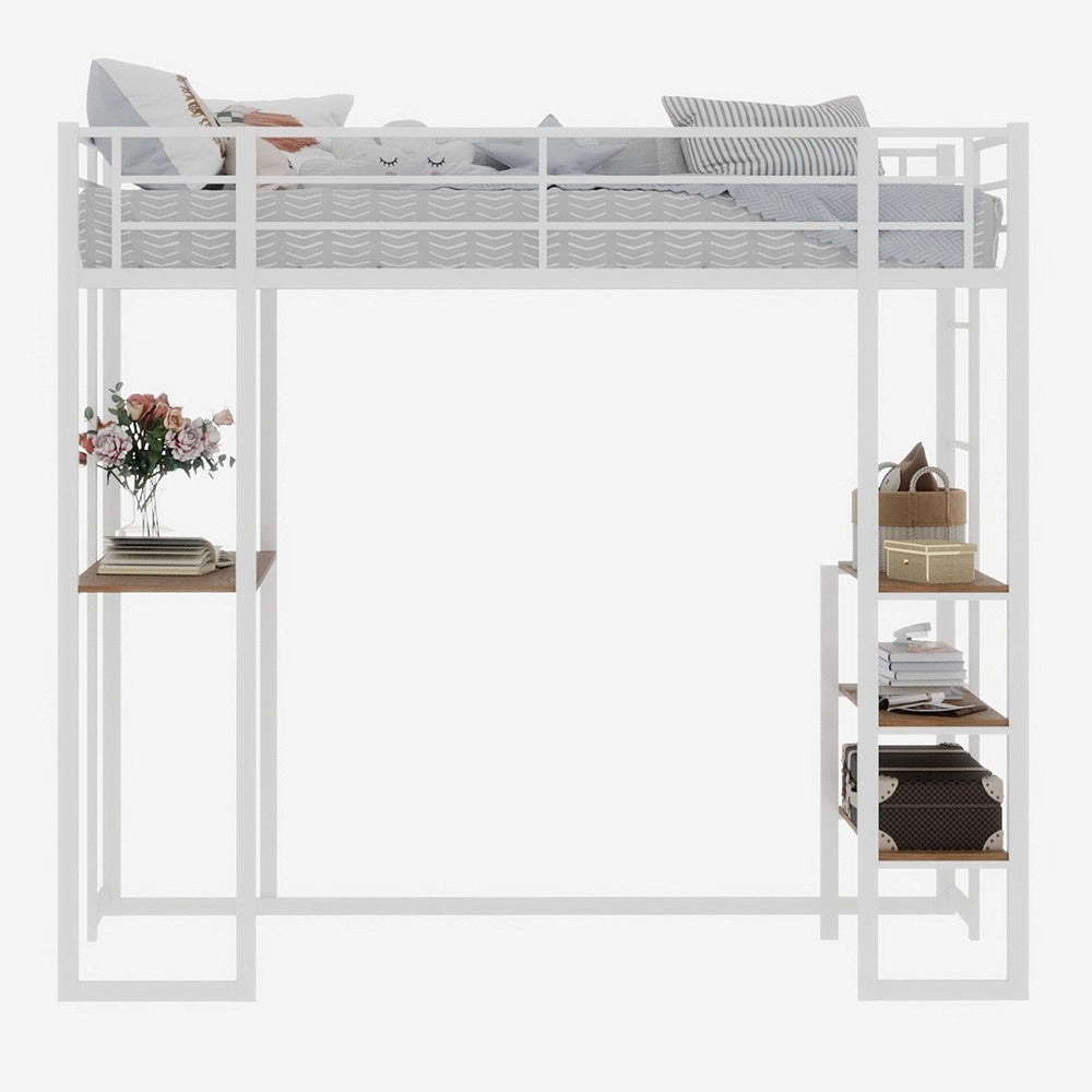 Letto a soppalco con scrivania ¨C Minimal ¨C metallo nero con scala e ringhiera
