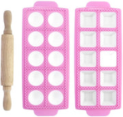 Set per modellare ravioli - 2 pezzi - silicone - forme rotonde e quadrate - 26,1 x 21,6 x 3 cm - facile da pulire - modellatore per pasta