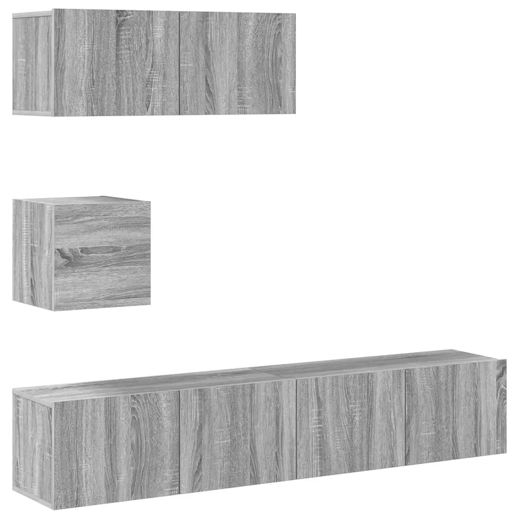 Set di Mobili Porta TV 4 pz Grigio Sonoma in Legno Multistrato
