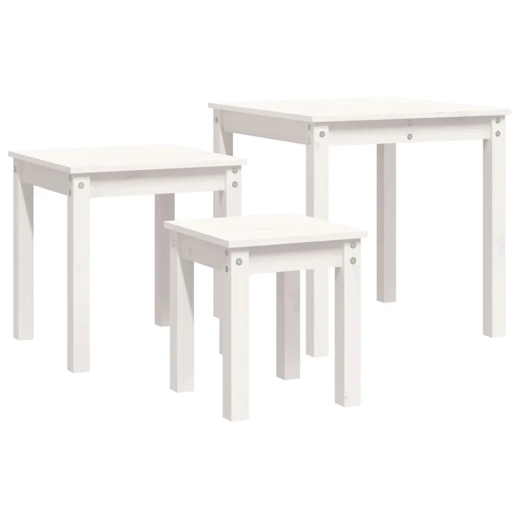 Tavolini a Incastro 3 pz Bianco in Legno Massello di Pino 824974
