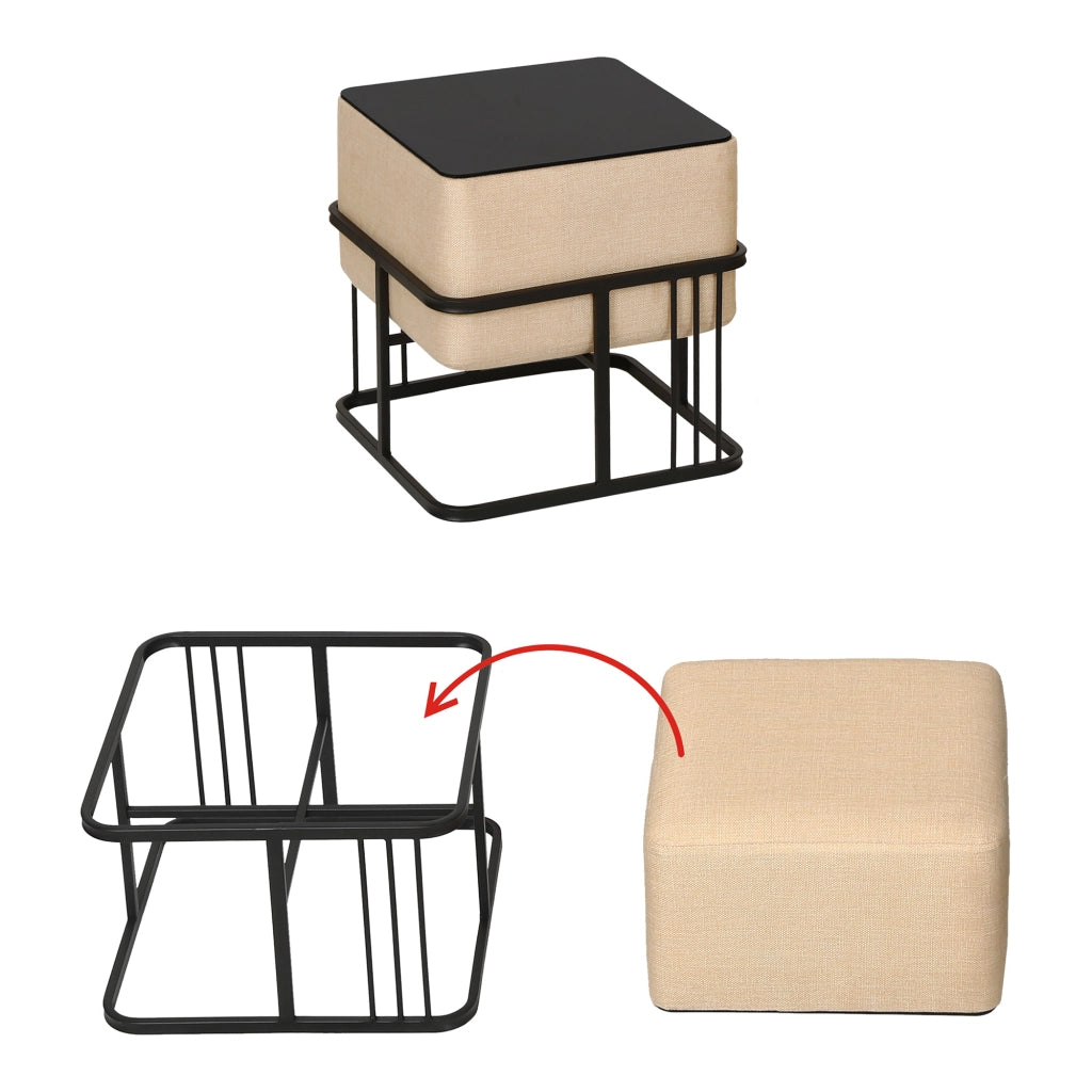 Set 2 Pouf TAS Reversibili Impilabili Seduta Imbottita e Piano Rigido Rettangolare 38x38x38 cm Beige [en.casa]