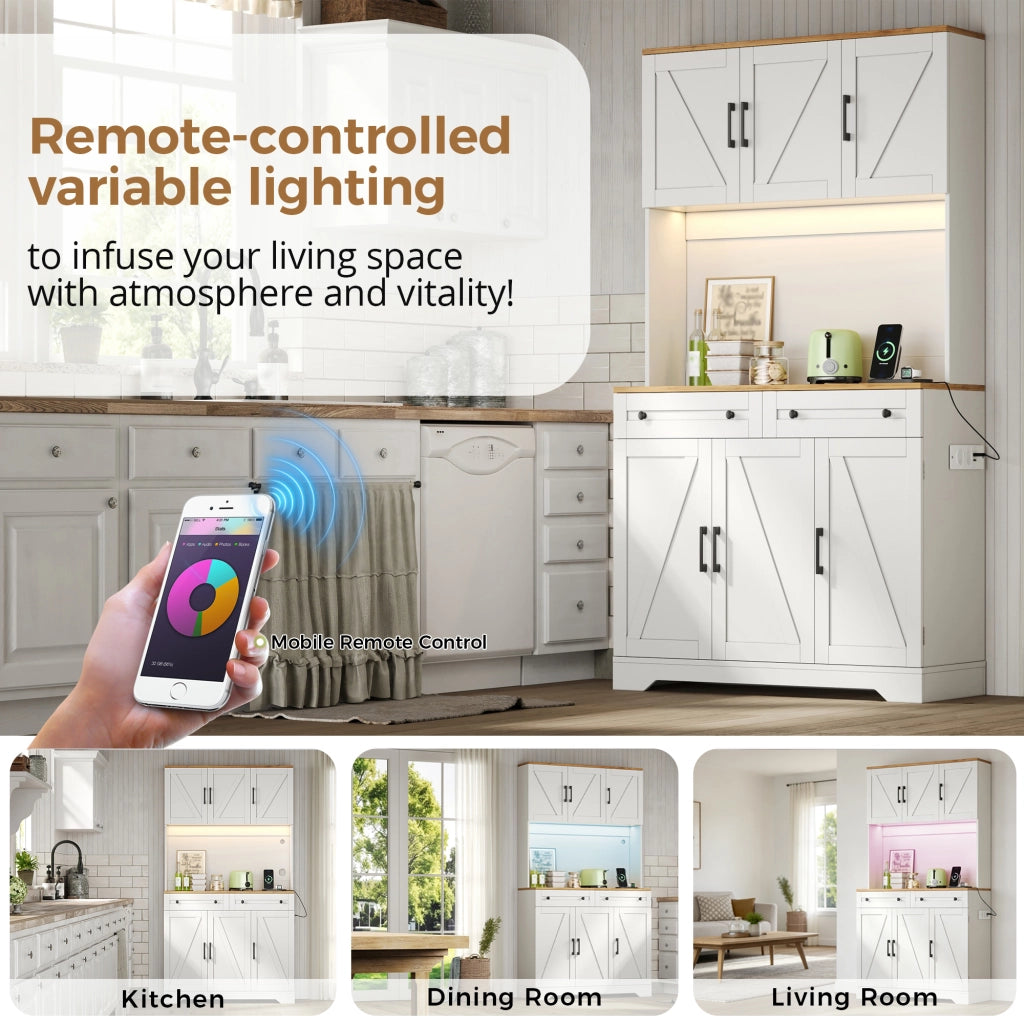 Credenza alta da cucina con LED RGB e prese organizer estraibile 2 cassetti per cucina in MDF 100 × 40 × 180 cm