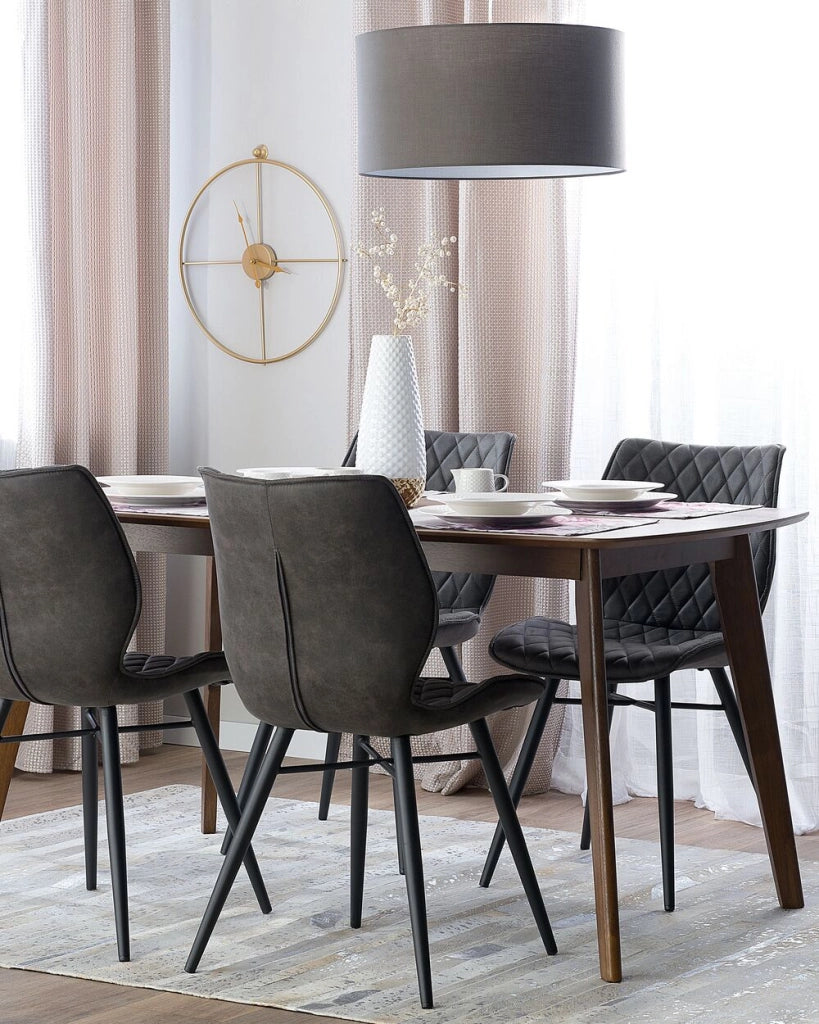 Set di 2 sedie da pranzo con rivestimento in tessuto grigio e gambe in metallo nero stile retrò rustico