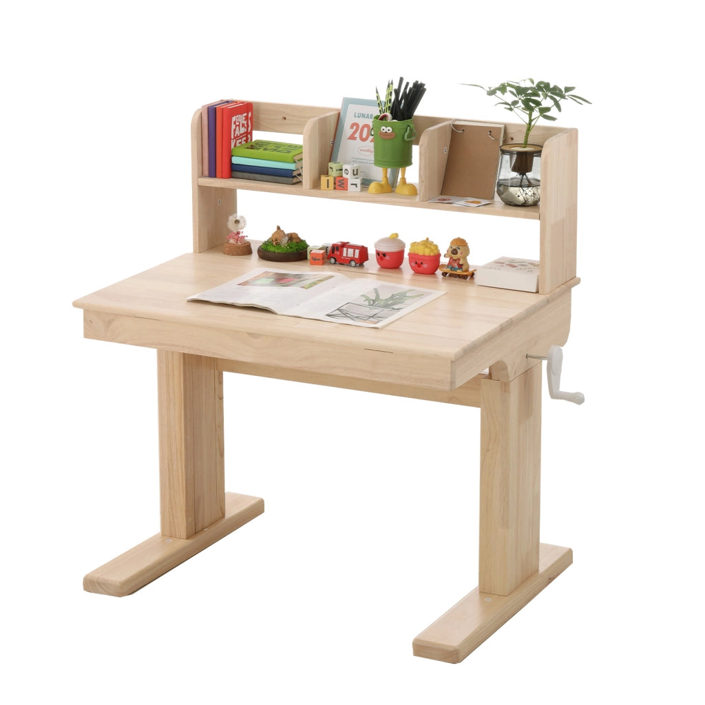 Scrivania per bambini, regolabile in altezza, con piano inclinabile e ripiano portaoggetti, color rovere