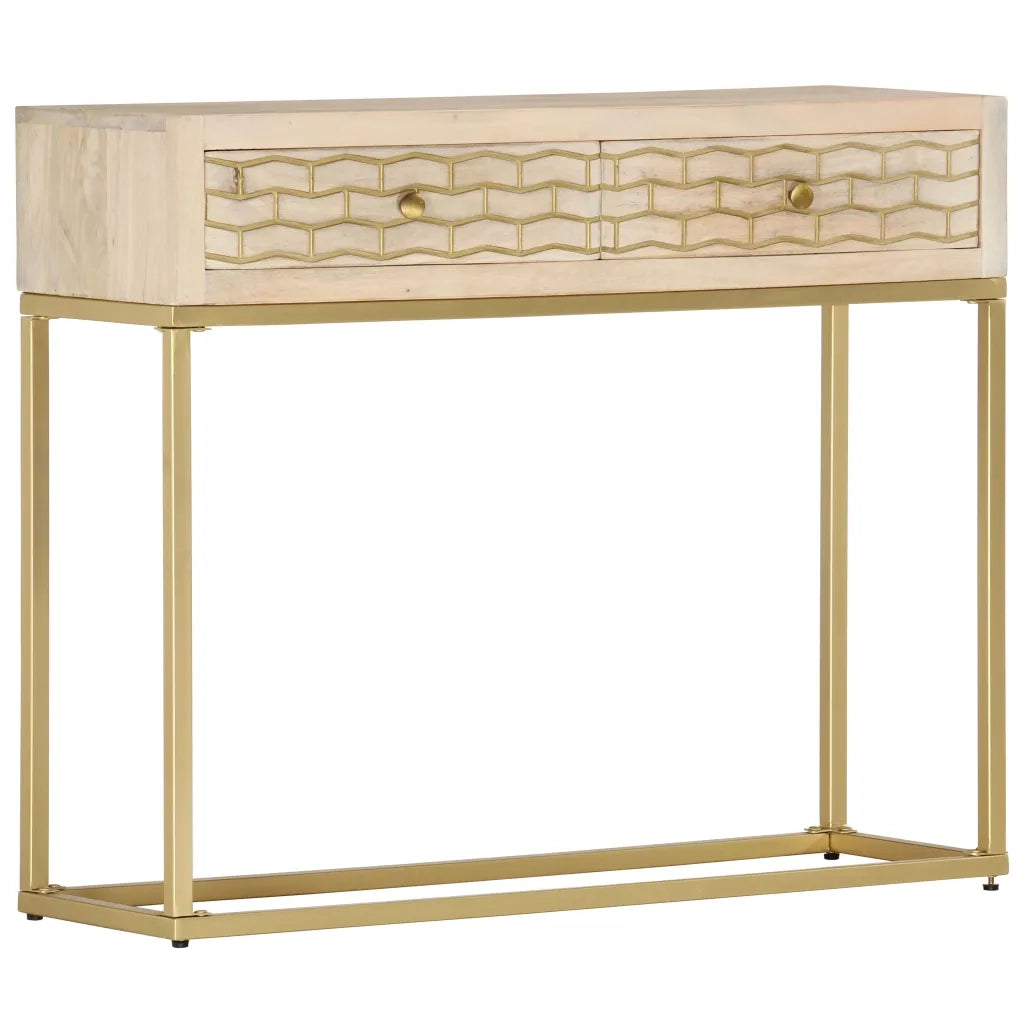 Tavolo Consolle Oro 90x30x75 cm Legno Massello di Mango 286505