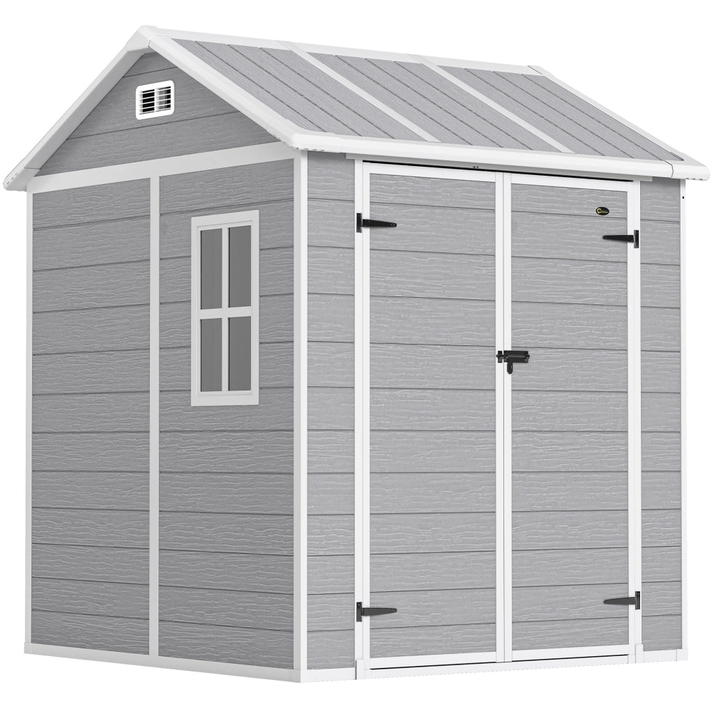 Casetta da Giardino in Resina ¨C Xylo ¨C Grigio, 2 Porte, Finestra, Pavimento, 1.8x1.8m