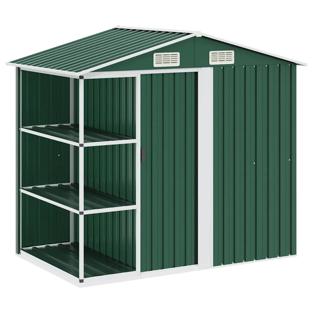 Capanno da Giardino con Scaffali Verde 205x130x183 cm in Ferro