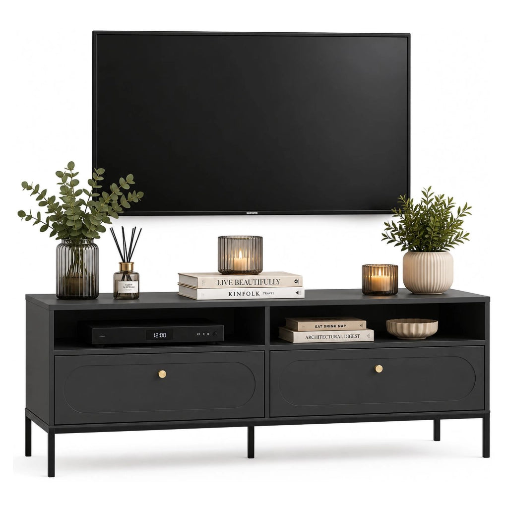 Limanesi, Mobile Porta tv 2 Cassetti, 150x40x60h cm Nero