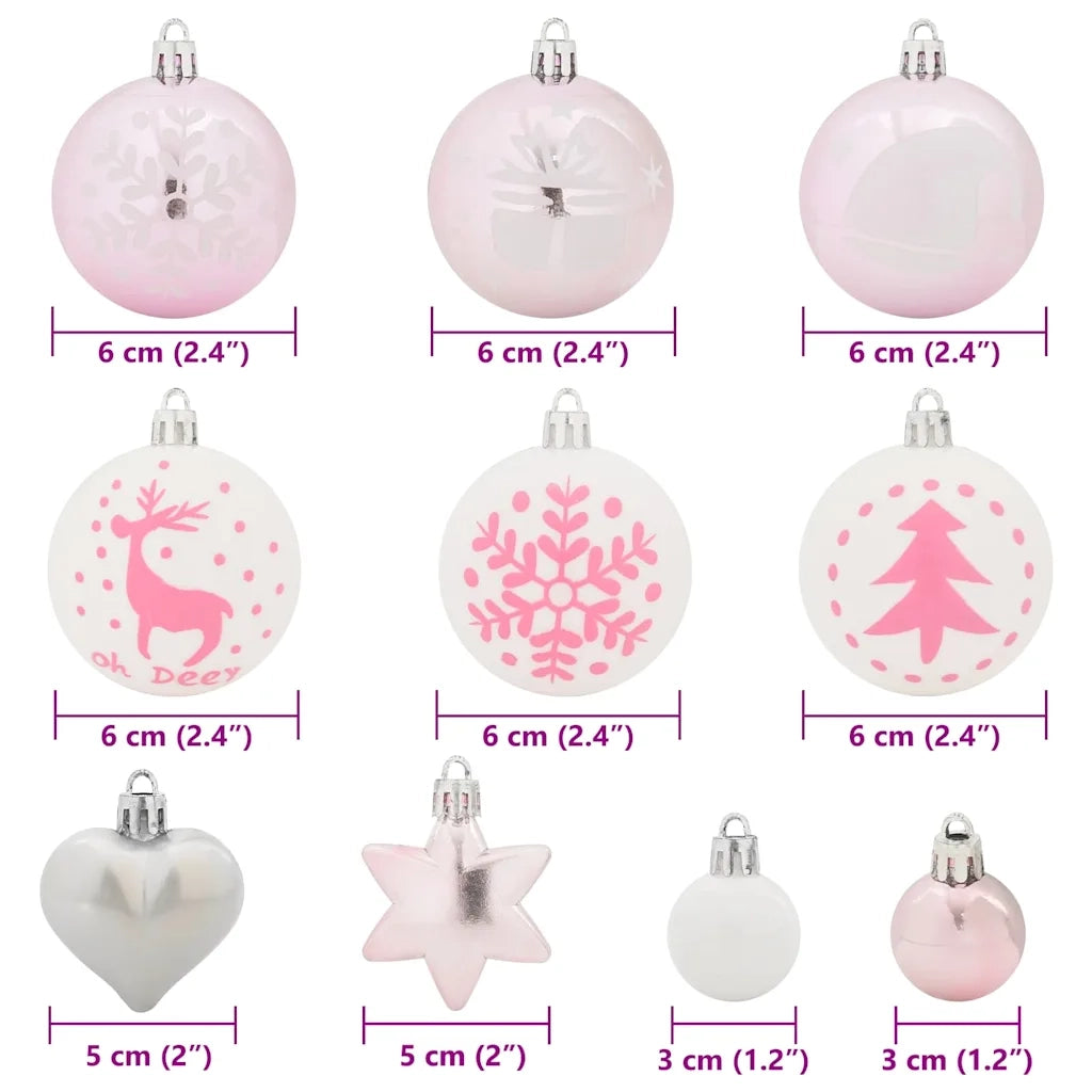 Set di Palle di Natale 40 pz Bianco e Rosa Plastica CFW9620158