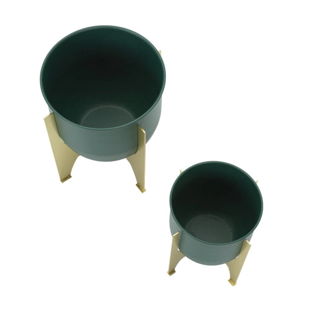 Set di 2 Vasi per Piante VKH396, Verde, Metallo, 24,5x24,5x2 cm
