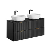 Grande mobile sotto lavabo NOXERA 120 cm – Nero opaco – 4 cassetti + 2 lavabi da appoggio
