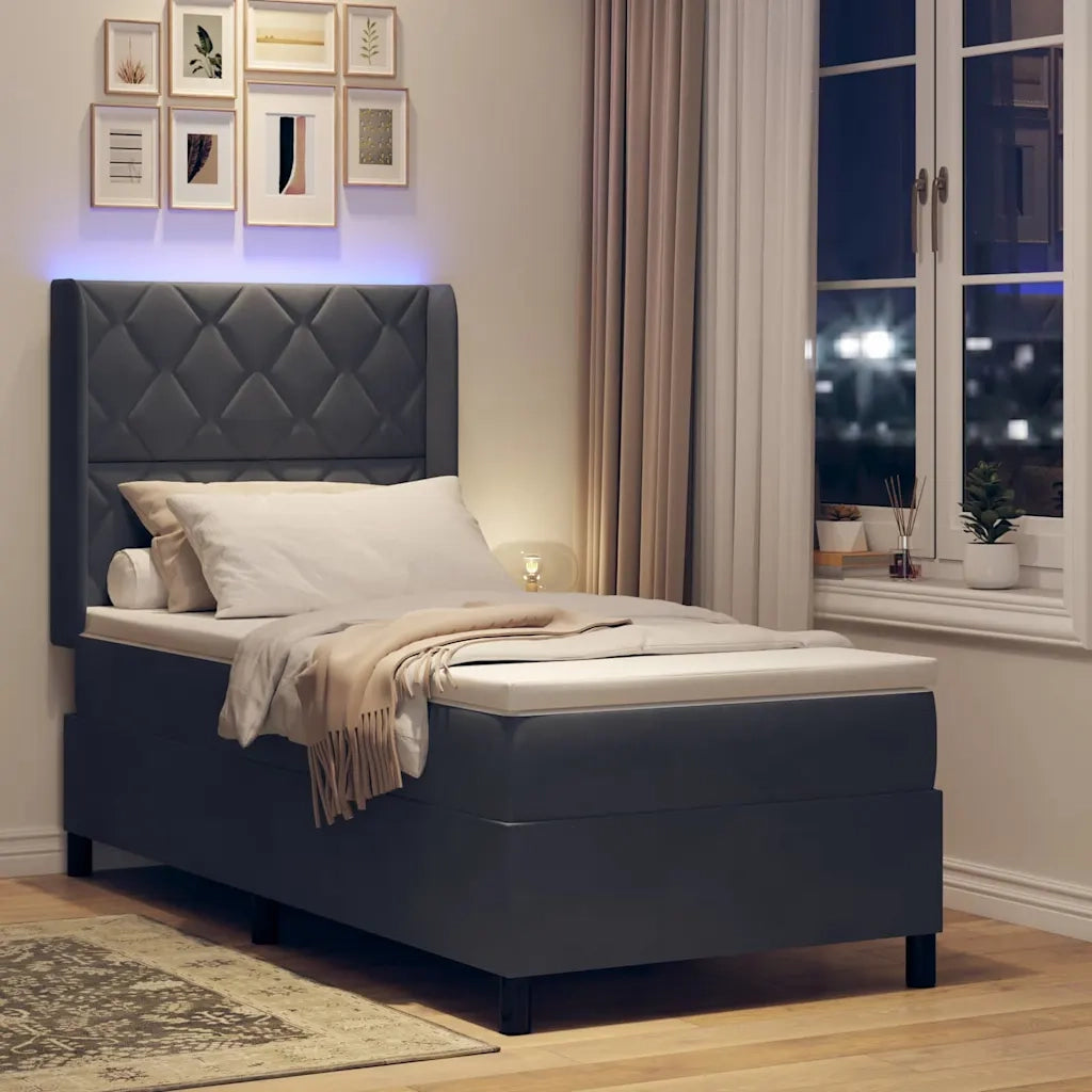 Letto a molle con strisce LED Grigio scuro 100 x 200 cm Velluto 3343911