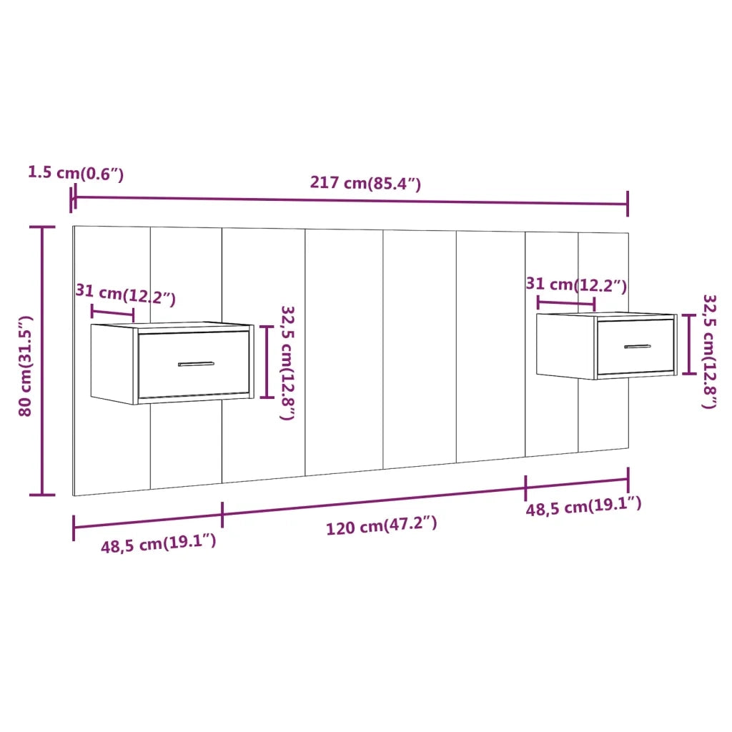 Testiera Letto con Comodini in Legno Multistrato Grigio Cemento 3115679