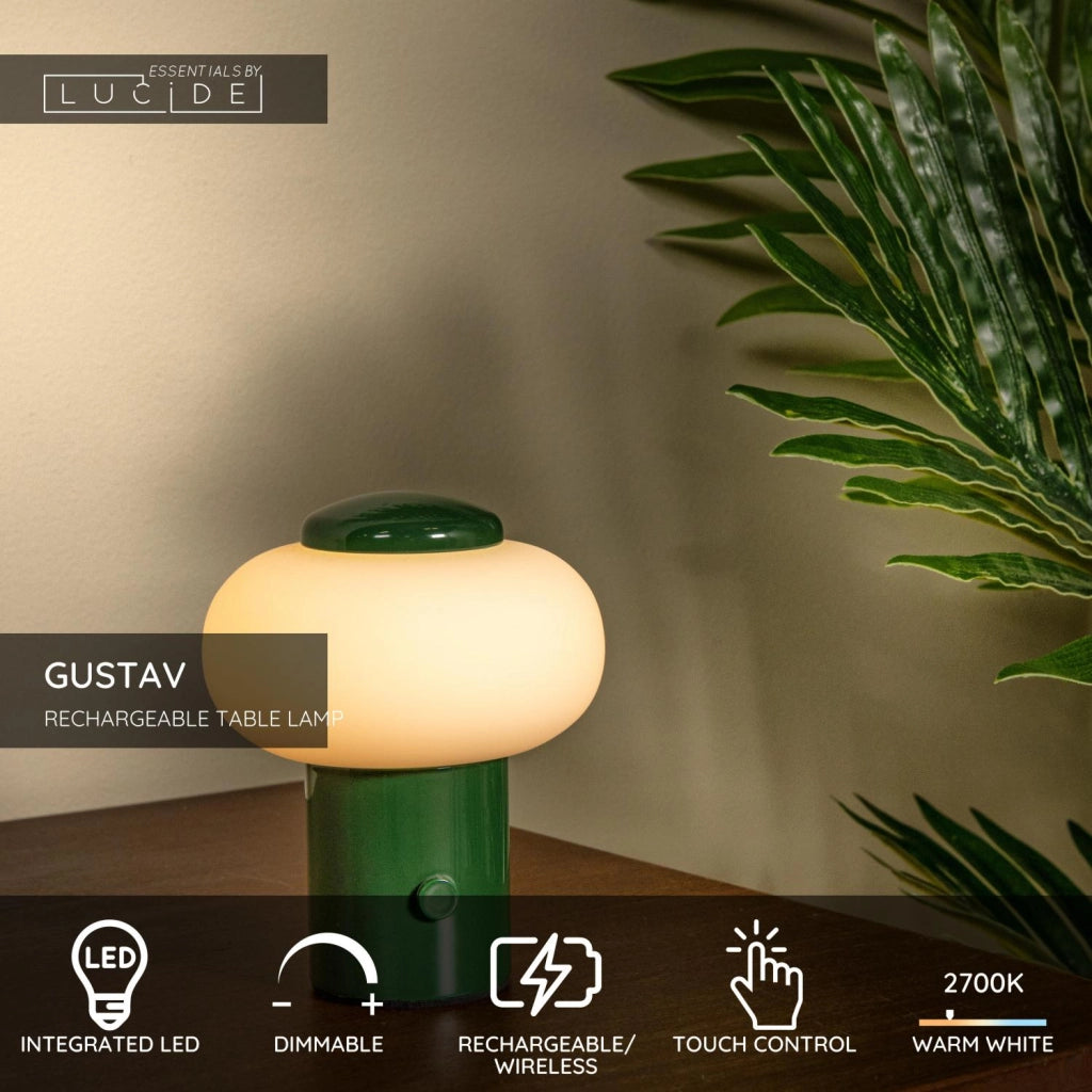 Lampada da tavolo LED GUSTAV verde vetro wireless Lucide