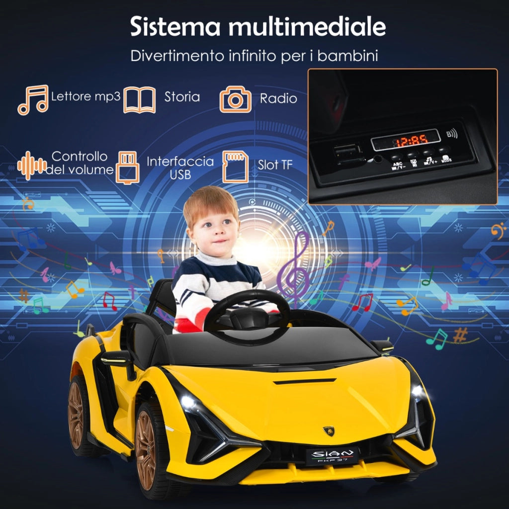 Macchina cavalcabile per bambini con telecomando e luci LED, Veicolo elettrico a batteria 12 V Giallo