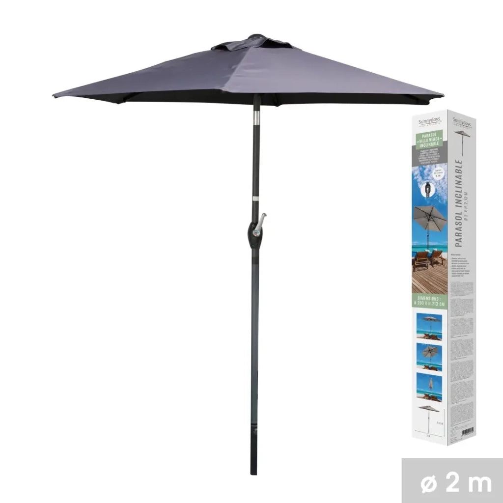 Ombrellone inclinabile grigio antracite Ø200 cm – Asta in acciaio Ø34 mm – Tela in poliestere 160g/m² idrorepellente