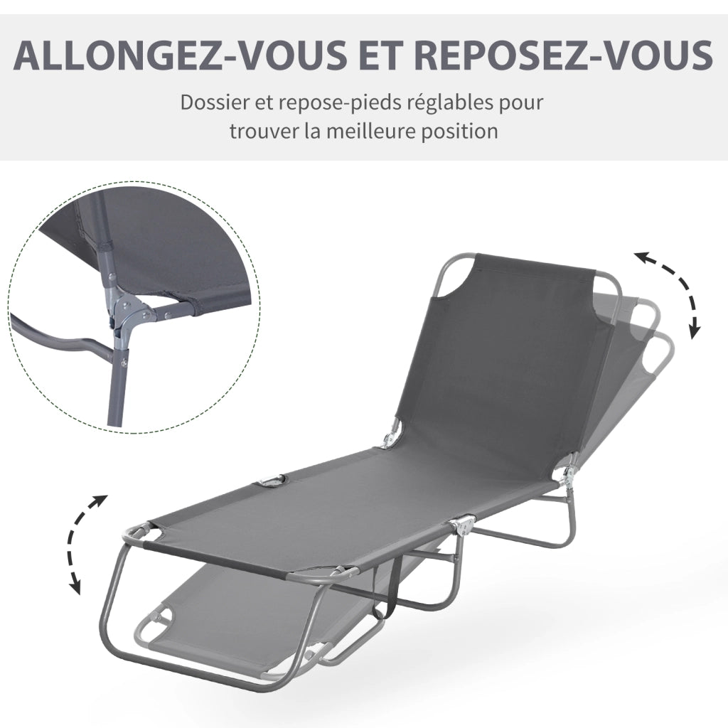 Lettino da giardino pieghevole ¨C zephmum ¨C Grigio, metallo e poliestere