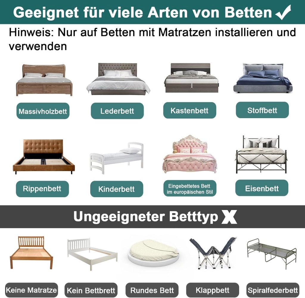 Griglia di protezione per letto, 180 cm, 40 – 60 cm, 5 fori regolabili in altezza, paracolpi flessibile