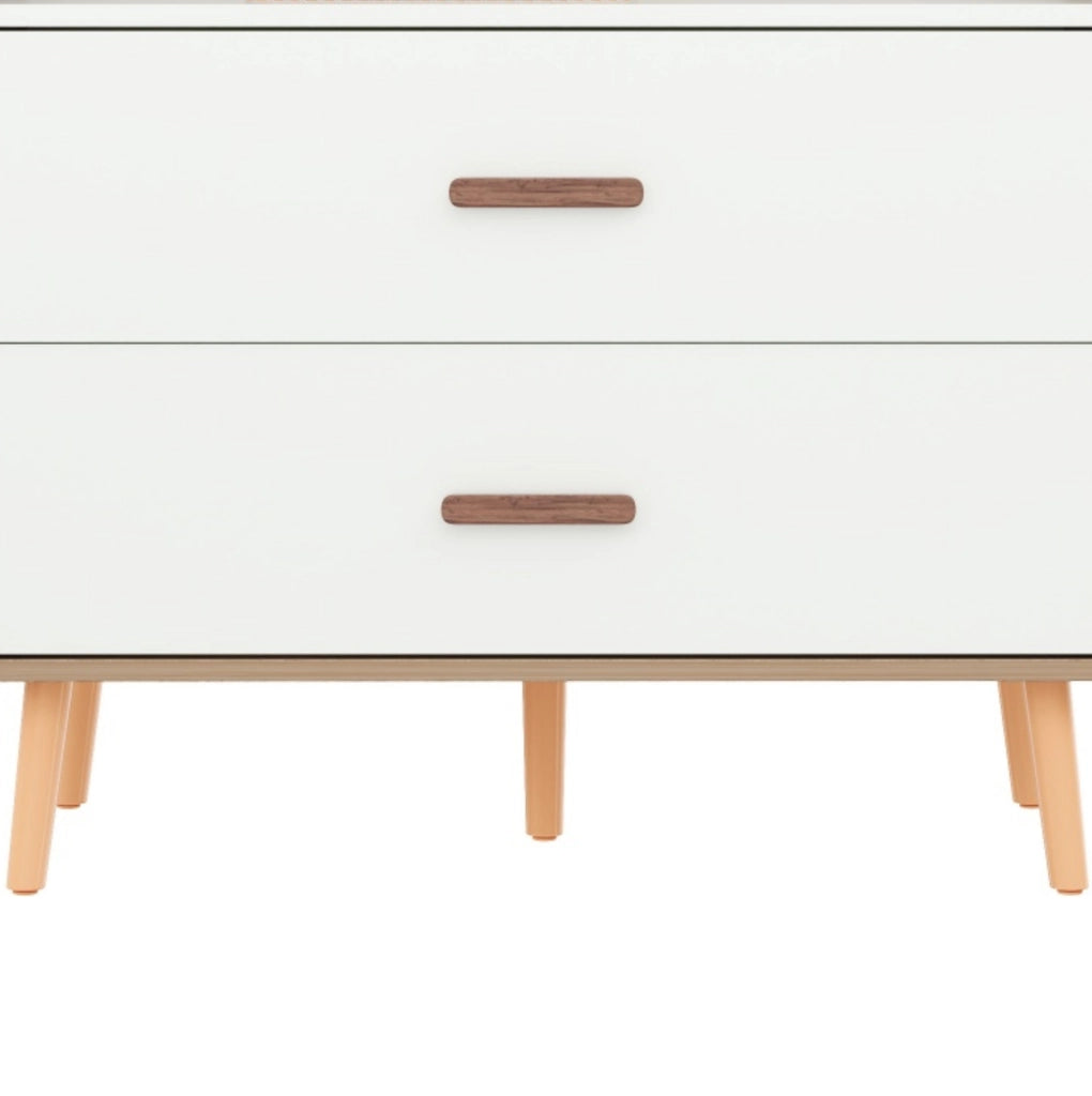 Armadio aperto per bambini con cassetti, bianco e legno