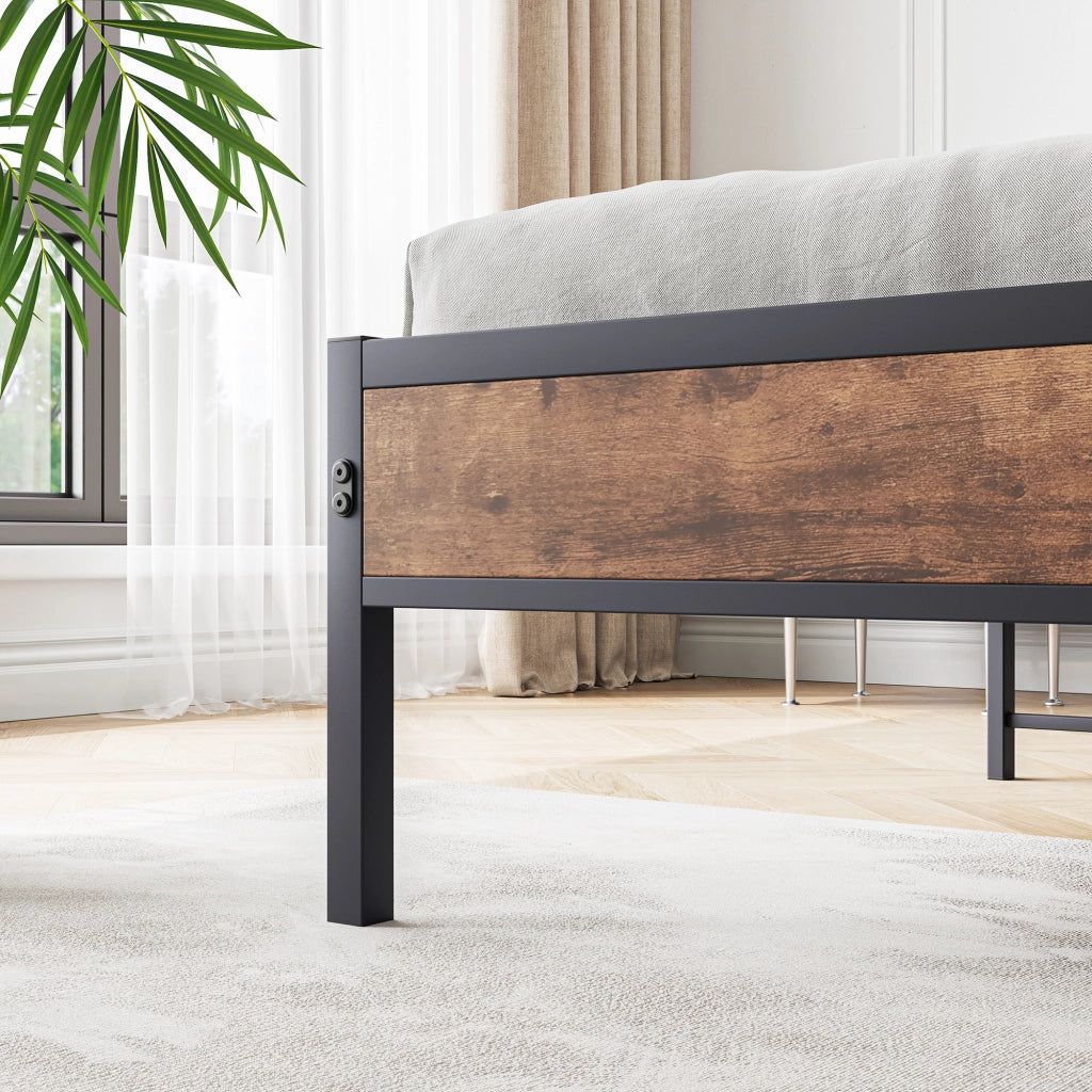 LETTO 140x200 cm con testiera contenitore, MDF e metallo, marrone antico
