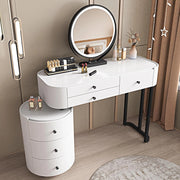 WOLTU Toeletta con Illuminazione a Led e Specchio, Postazione da Trucco con 3 Cassetti in Legno Massiccio, 1 Mobile Laterale Flessibile, Piano Lucido, Bordo in PVC, Facile da Montare, Moderno, Bianco