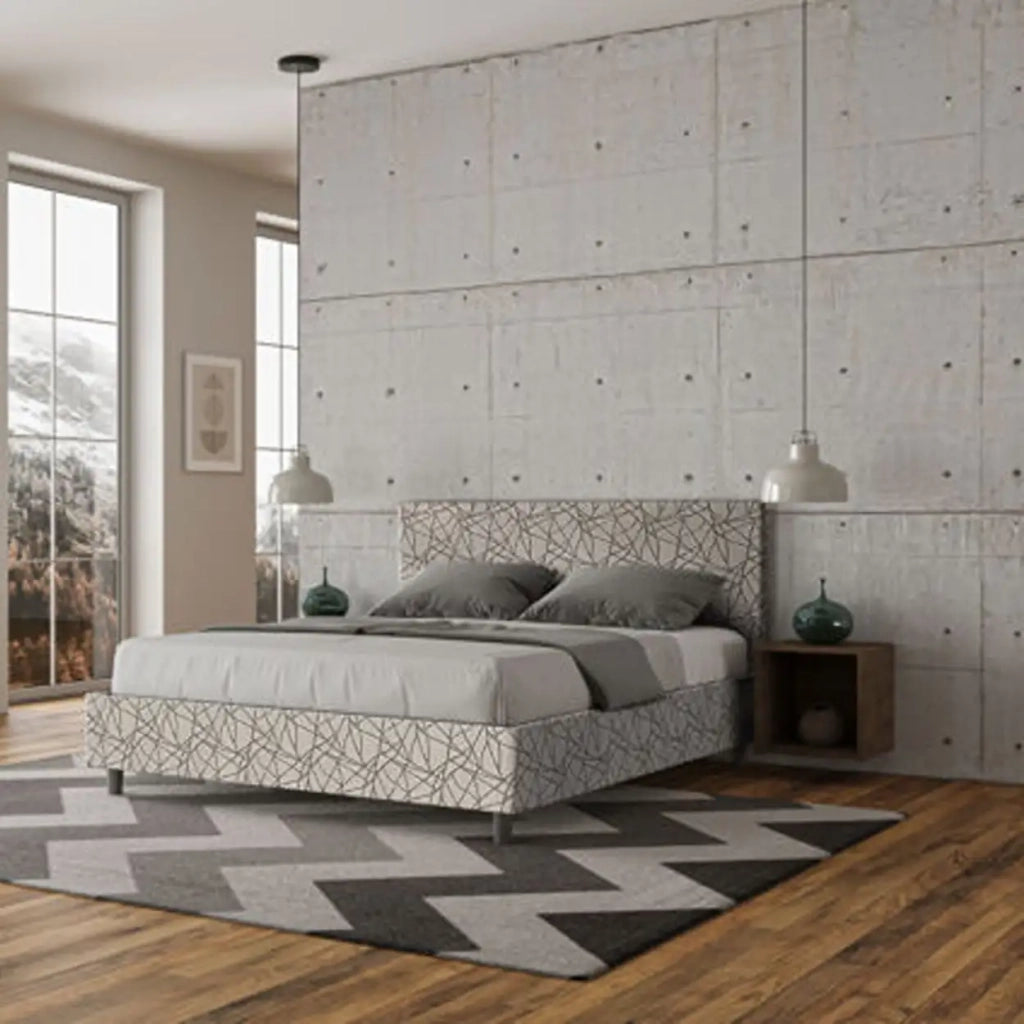 Letto matrimoniale con rete imbottito 160x210 tessuto Era 2 grigio Adele