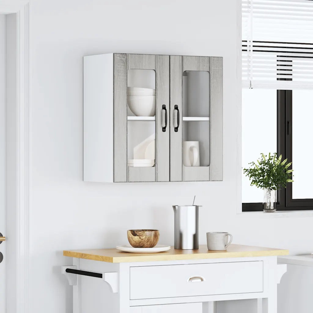 Pensile da Cucina con Porta in Vetro Lucca Grigio Sonoma 853913