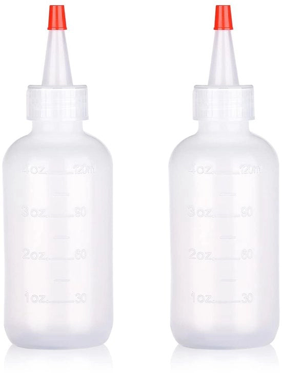Applicatore per flaconi 2 Pack - Flaconi graduati - Flaconi per compressione - Cura capelli - 120ml - Materiale ecologico PE - Flacone