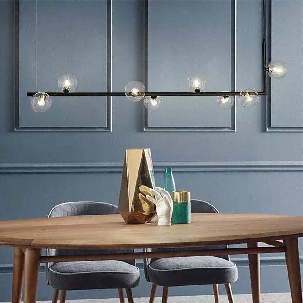 Trade Shop - Lampadario 8 Sfere G9 In Vetro Da Soffitto In Metallo Nero Design Moderno 71621 -