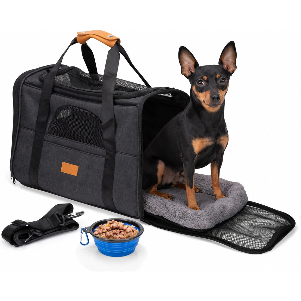 Borsa per Trasporto per Animali 44x31x34 cm Trasportino Pieghevole con Ciotola Pieghevole Nero