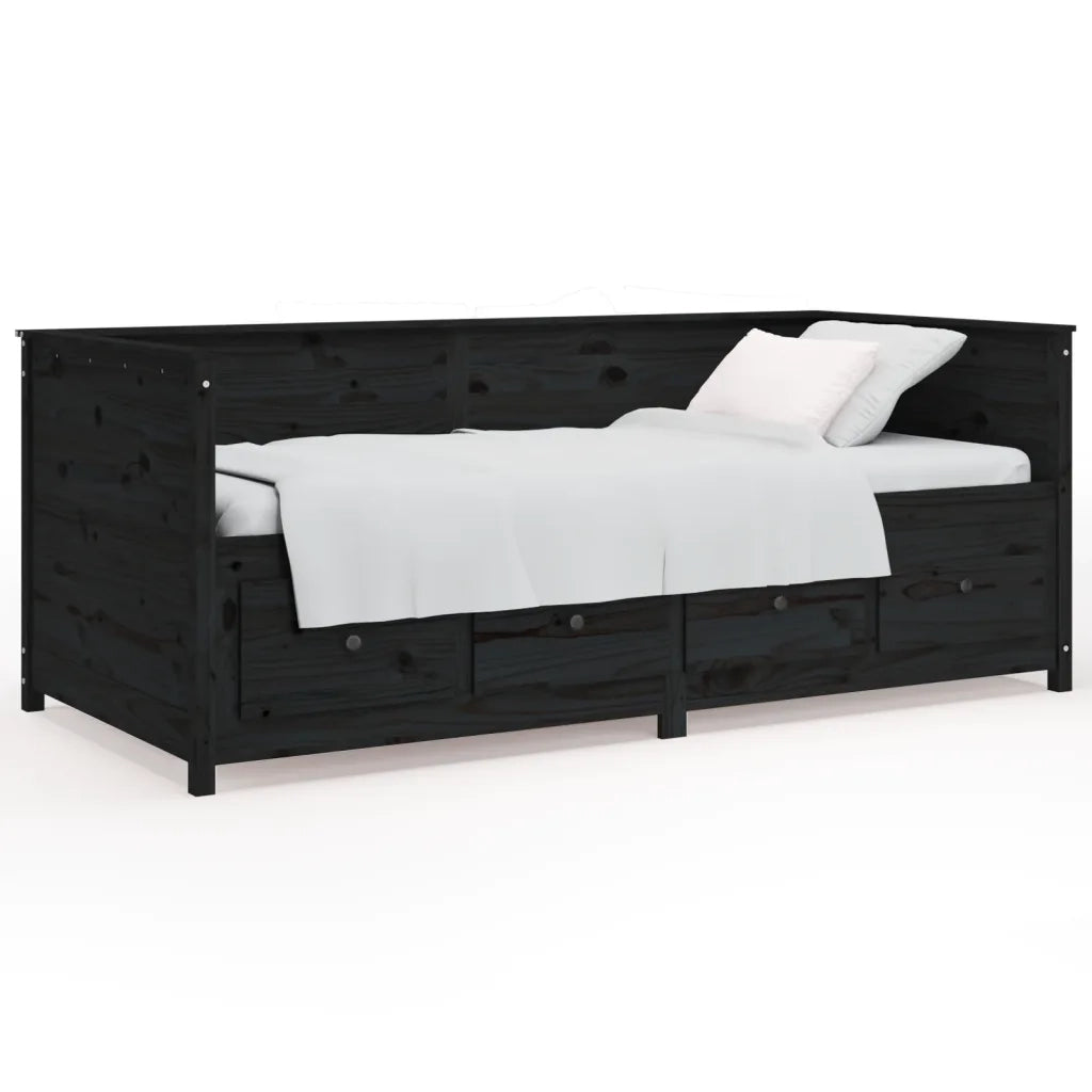 Letto singolo | Letto per adulti | Dormeuse Nera 90x190 cm in Legno Massello di Pino