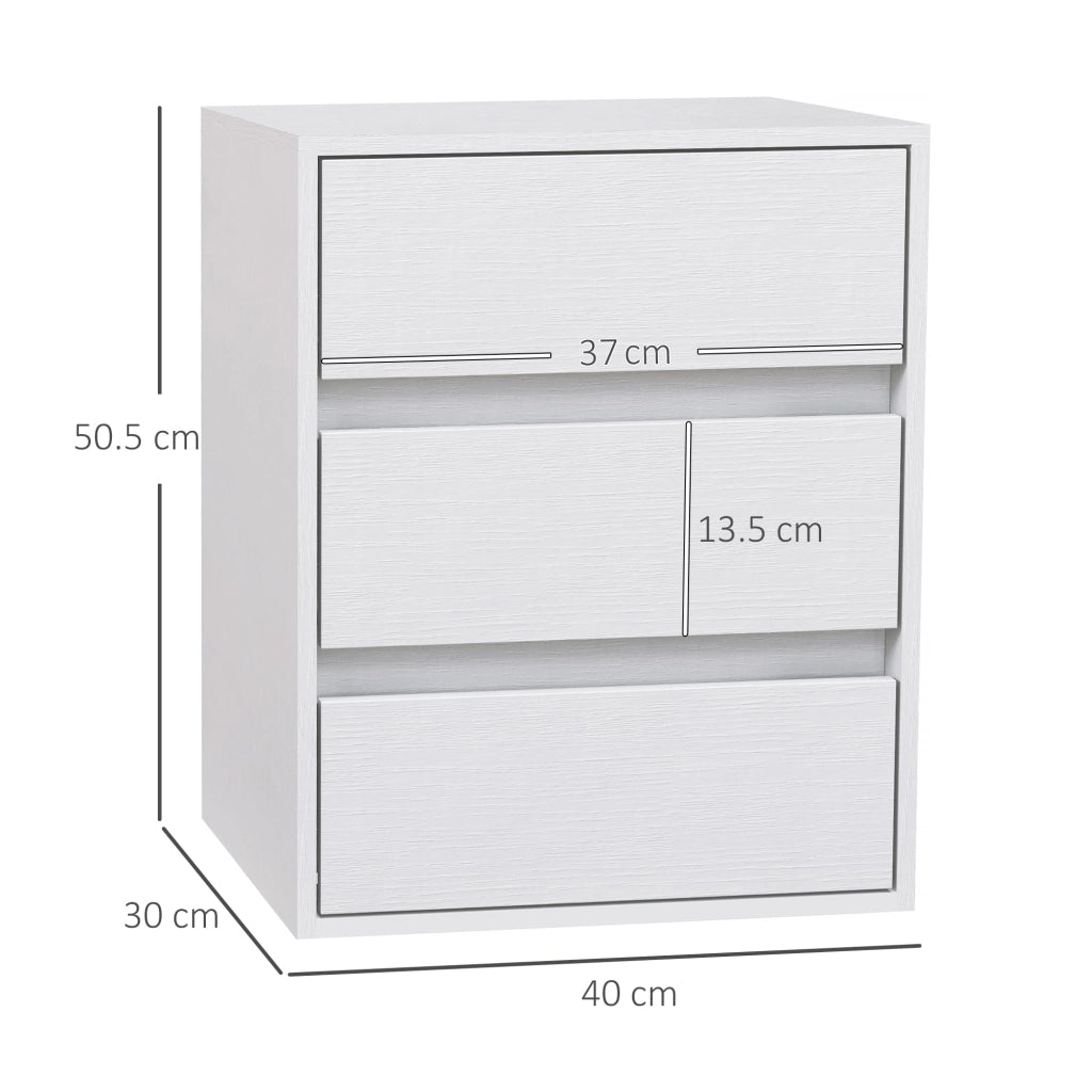 Cassettiera 3 Cassetti Moderna 40x30x50,5 cm in Legno Bianco