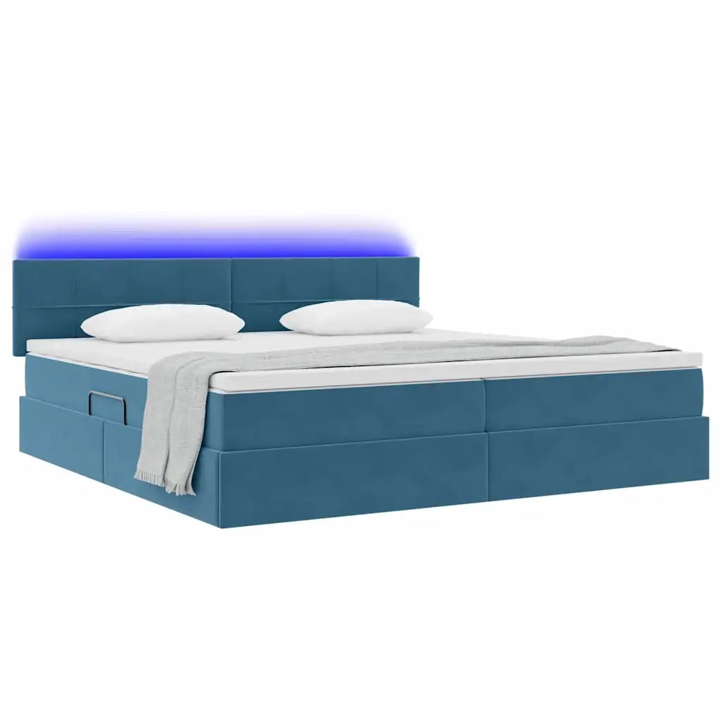 Letto con contenitore LED e materasso Blu Scuro 200 x 200 cm