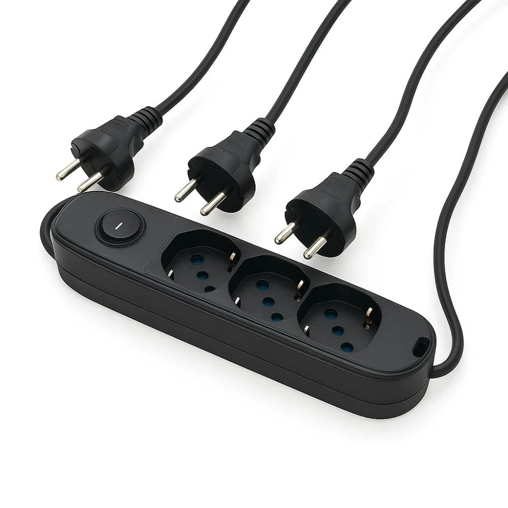 Ecova 30096x multipresa 3 uscite universali nera con cavo 1,5m e interruttore