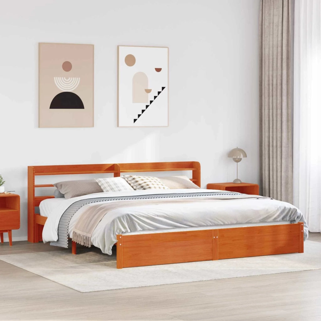 Struttura del letto con testiera-Giroletto Marrone cerato 200 x 200 cm