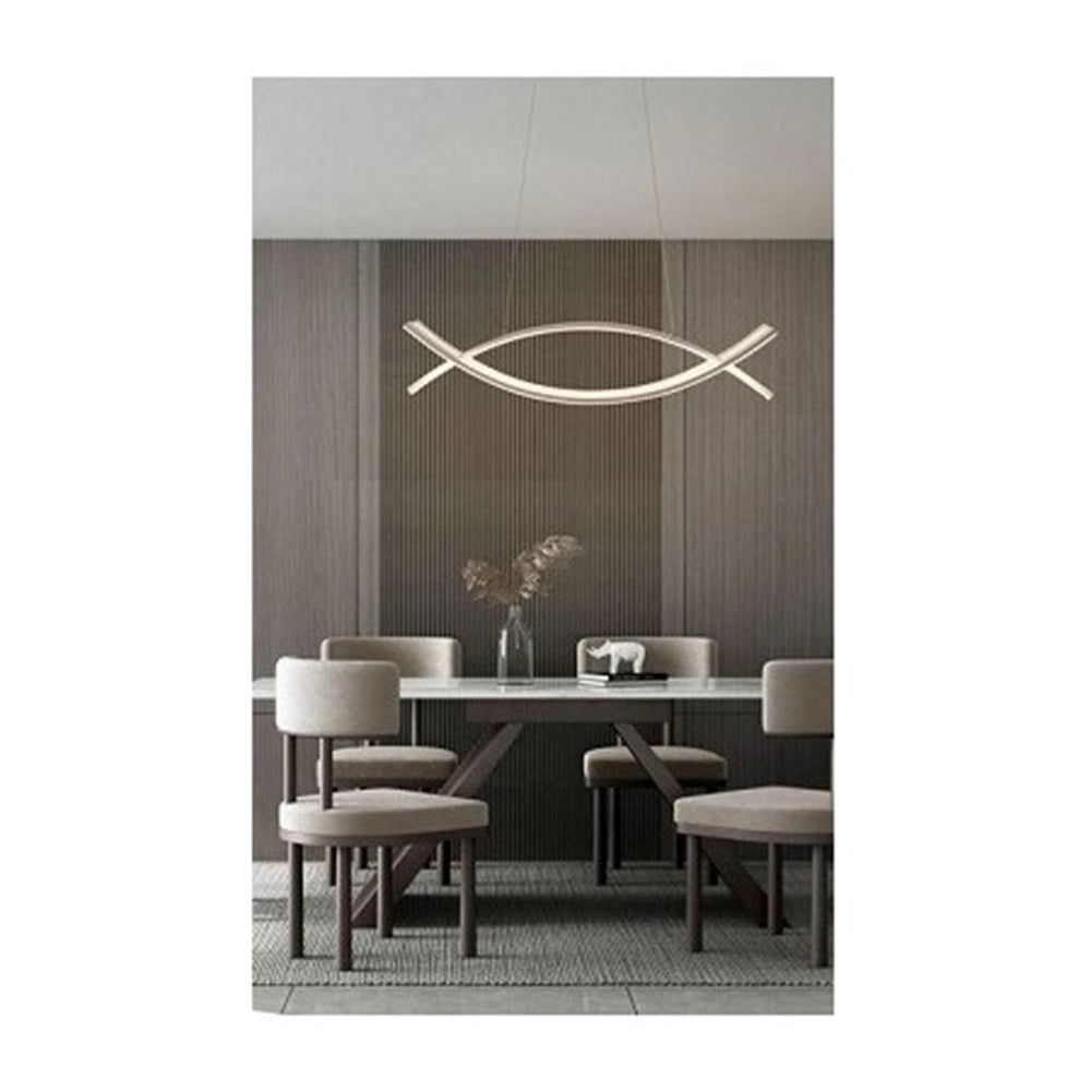 Trade Shop - Lampadario A Sospensione Led 2 Linee Curve Bianco 42w Cct Tre Tonalita' Di Luce Lp-27-b3c -