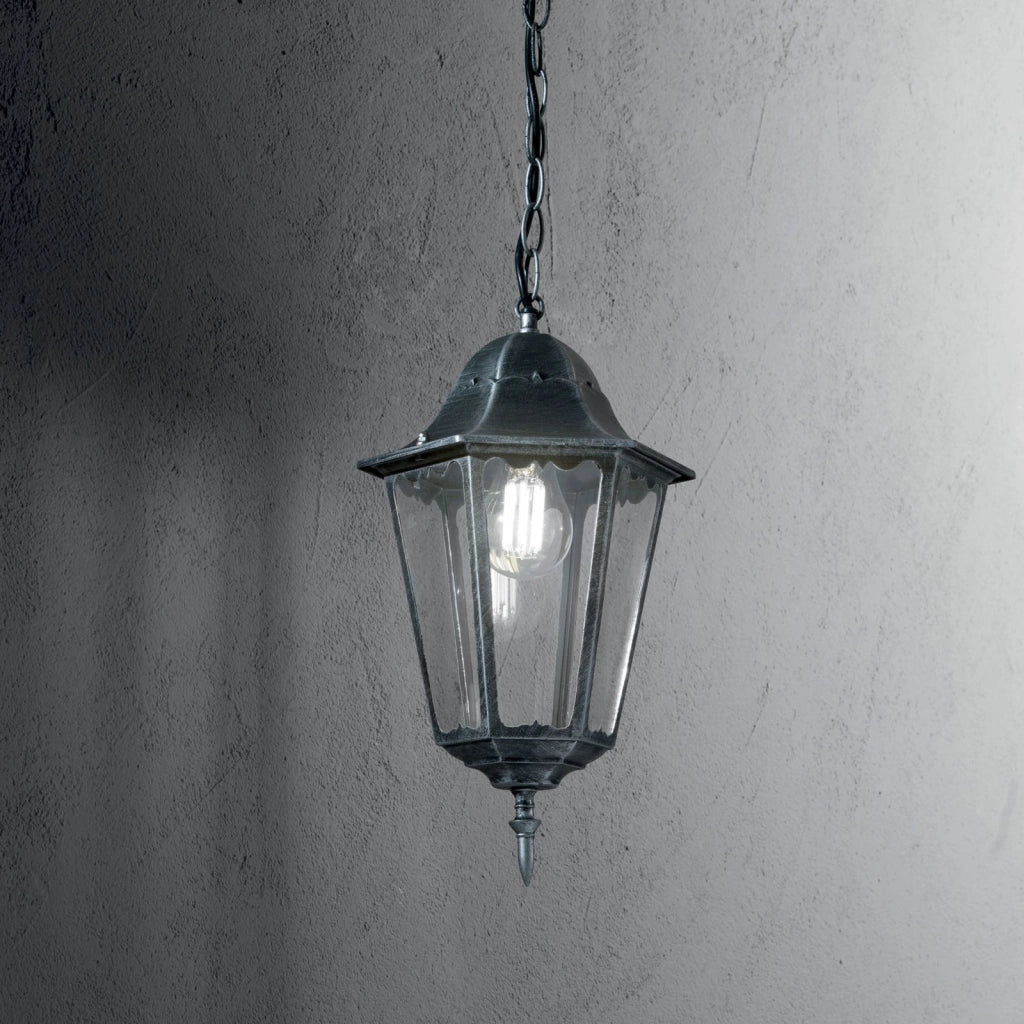 SOSPENSIONE FIRENZE NERA E SILVER 1 LUCE ATTACCO E27 IP44 21X21X136CM IN METALLO E VETRO