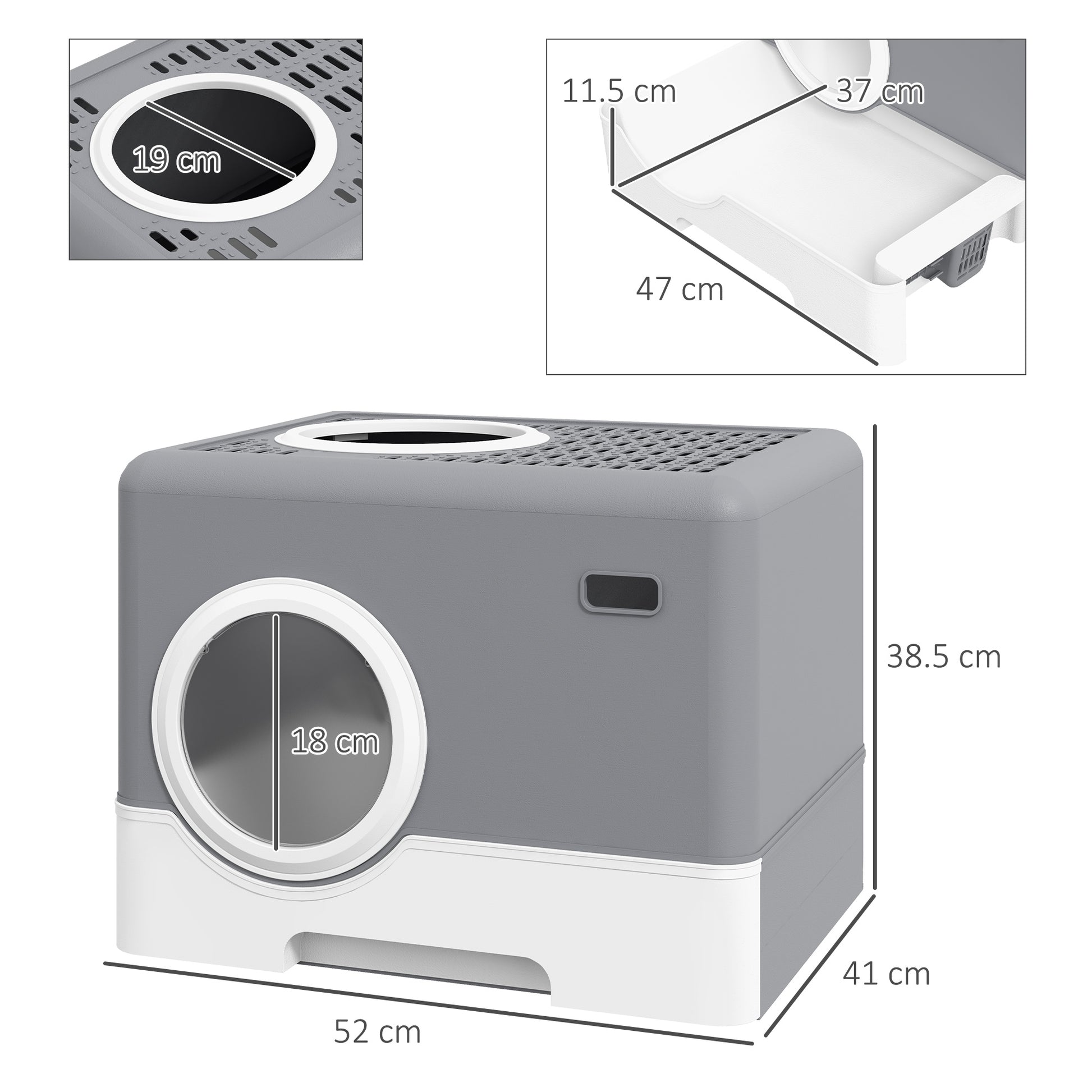 Lettiera per Gatti con Coperchio Doppio Ingresso 52x41x38.5cm e Vassoio Estraibile Grigio