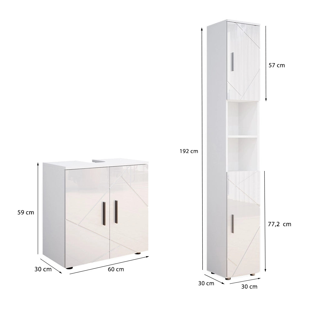 Set di mobili da bagno Irma Bianco lucido 2 parti, con colonna Vicco