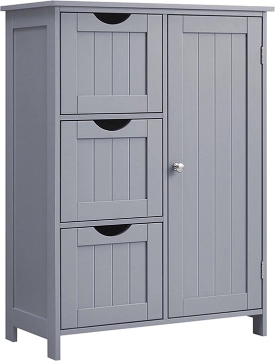 Cassa da bagno in MDF - Grigio anatra - Organizzatore di archiviazione - Scomparto regolabile - 30cm x 60cm x 81cm. Peso: 14,2 kg. Carico massimo: 40 kg per la superficie superiore, 5 kg per ciascuna ante, 15 kg per la superficie regolabile.