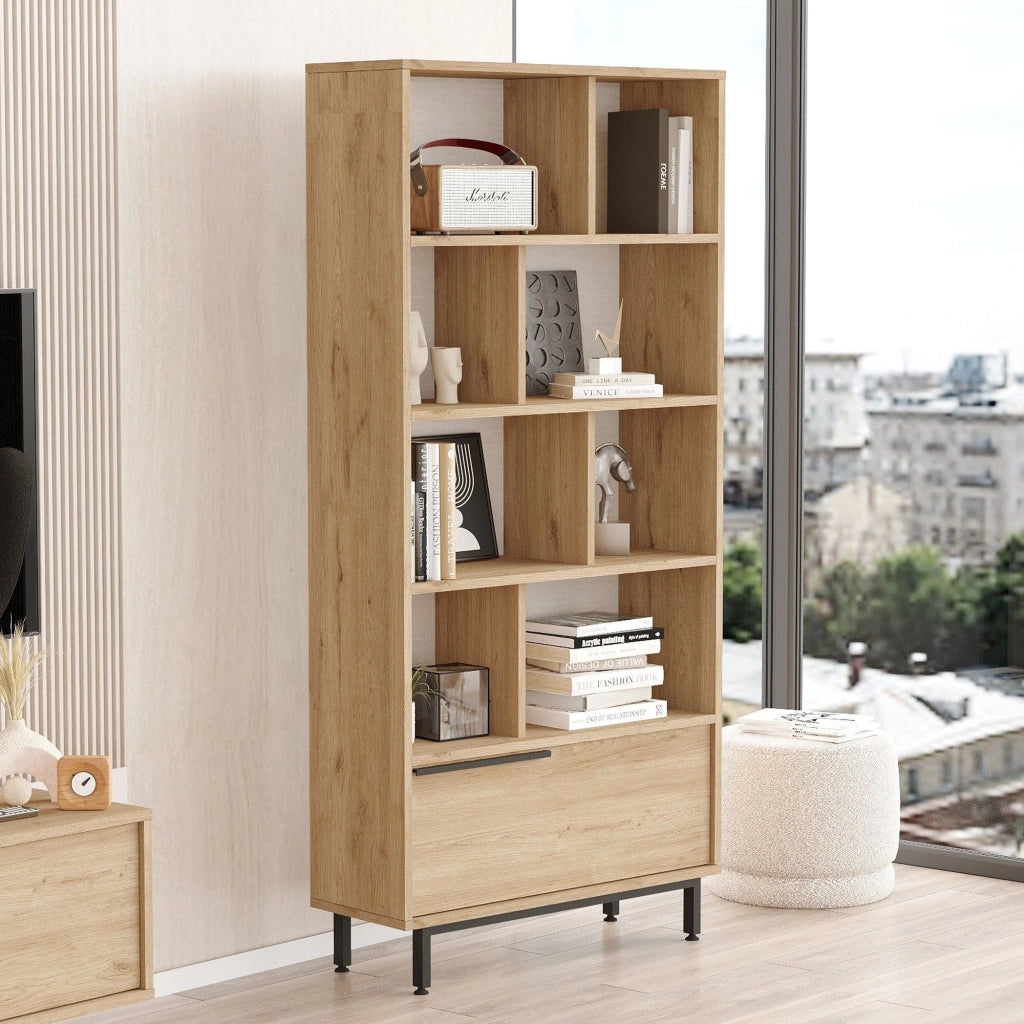 Biblioteca Seneghe, Libreria 8 Ripiani, 84x30x176h cm Marrone Rovere