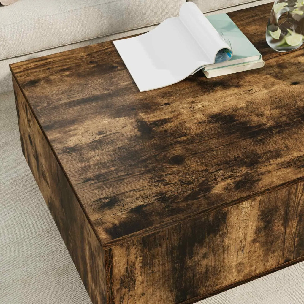 Tavolino da salotto | Tavolino da caff¨¨ | Tavolino da Soggiorno con cassetto Rovere fum¨¦ 95 x 55 x 31 cm