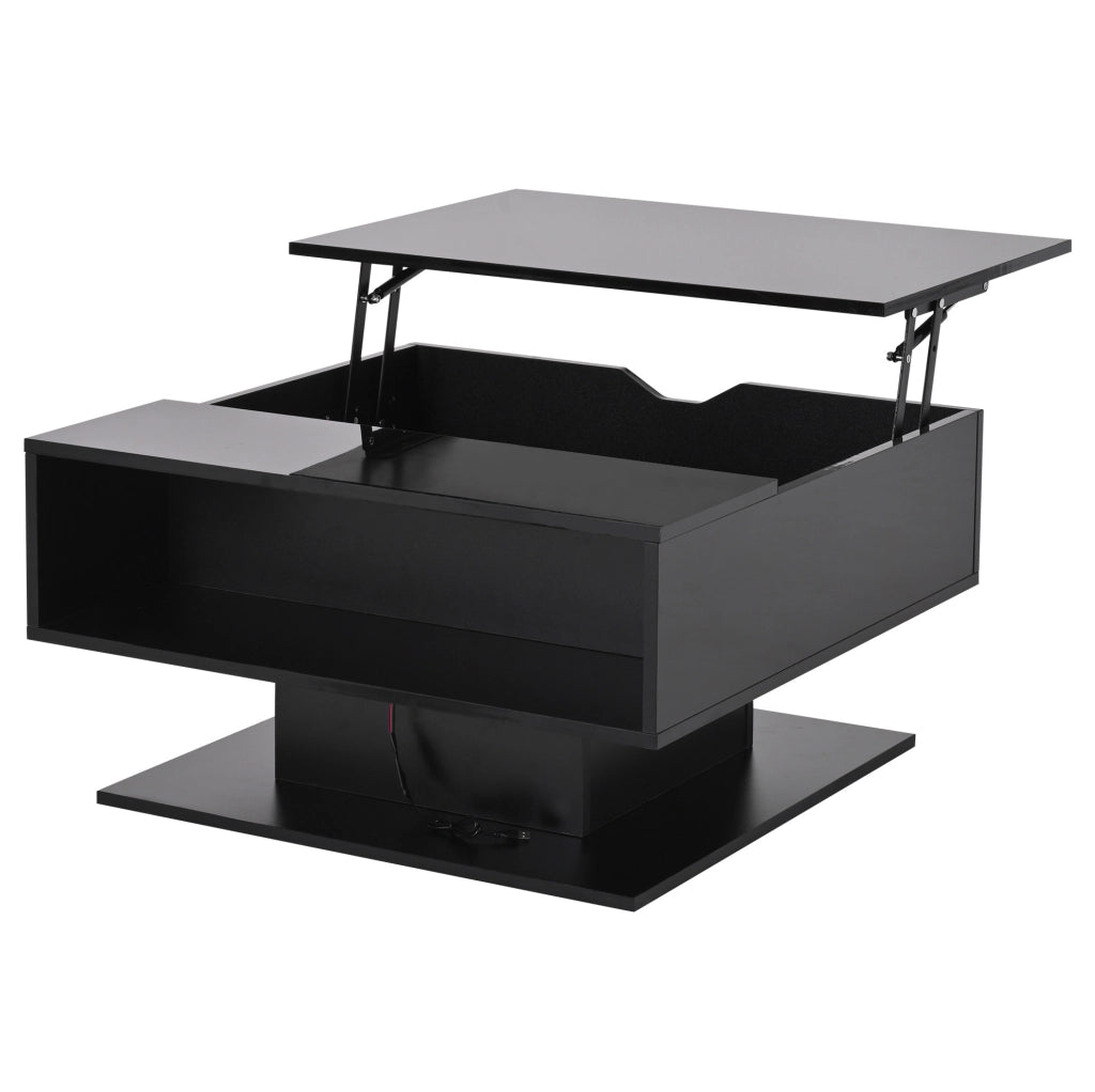 Tavolino elevabile 80x75x40 cm in truciolato nero, LED e vano portaoggetti