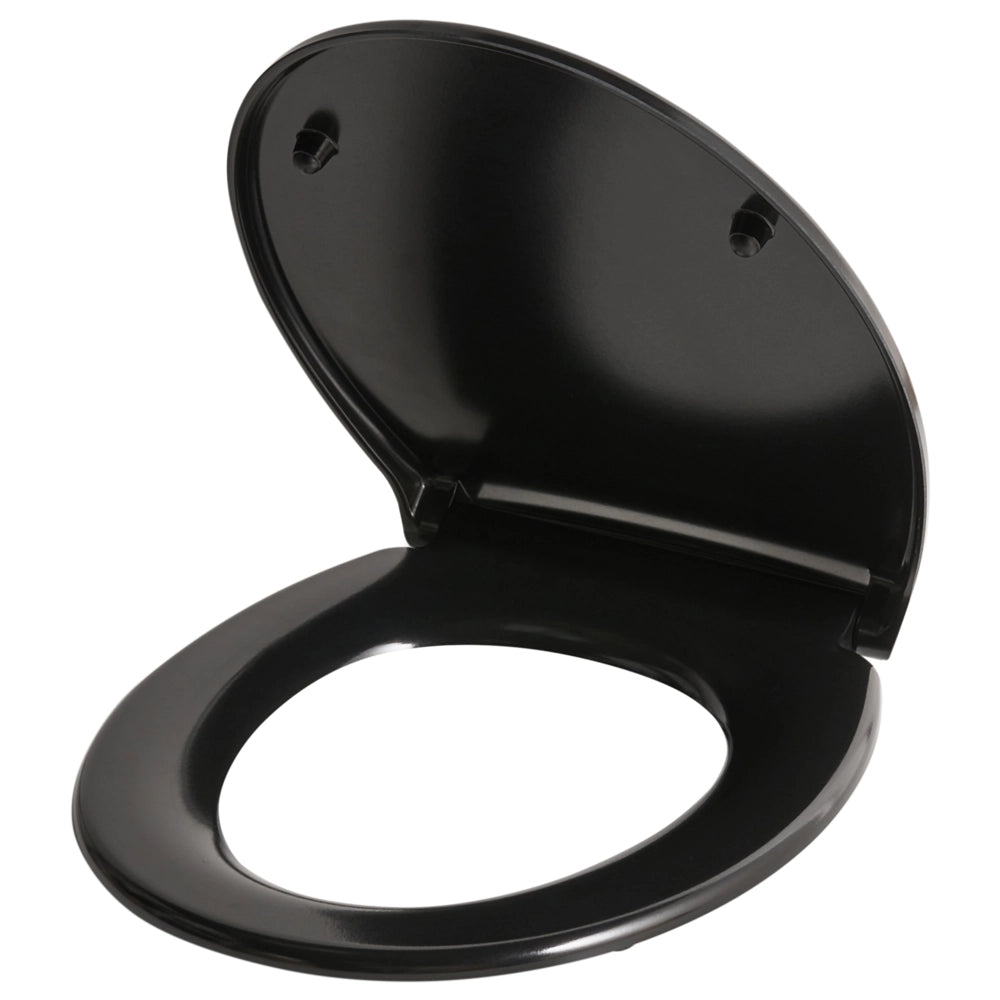 Sedile per wc Duroplast nero 45 x 37 cm Distanza tra i fori 16 cm Chiusura morbida a sgancio rapido Stile minimalista wc bagno
