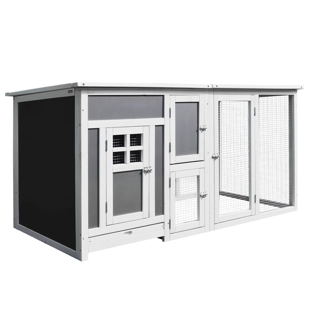 Pollame Casa per Galline in Legno con Recinto ¨C zephmum ¨C Grigio+Bianco 160x75x80 cm