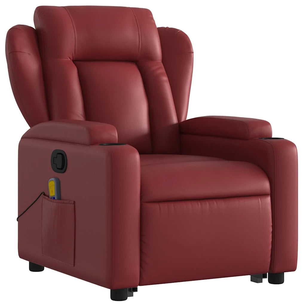Poltrona Alzapersone Massaggi Reclinabile Rosso Vino Similpelle 3204555