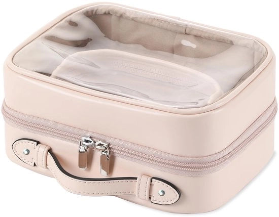 Tas Cosmetica Transparente, Borsa di Doppio Strato per il Bagno, Impermeabile, Grande Capacità, Organizzatore di Cosmetici per Donne e Ragazze (Rosso Chiaro)