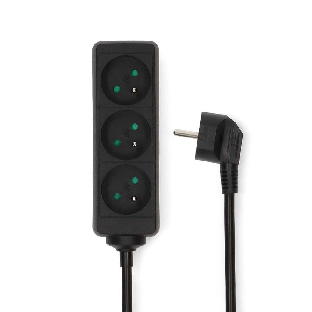 Prolunga a 3 vie 3680W 16A Contatti laterali 1,5m Tipo E Francia Nero Nedis