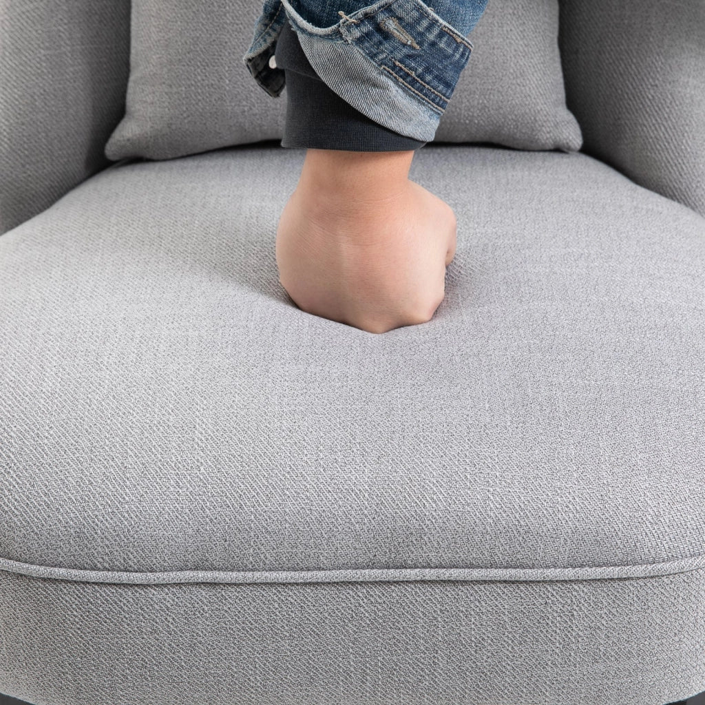 EasyComfort Poltrona per Salotto Imbottita con Cuscino e Piedini Antiscivolo, Poltrona D'Arredo in Tessuto Effetto Lino e Legno, 52.5x69x77 cm, Grigio